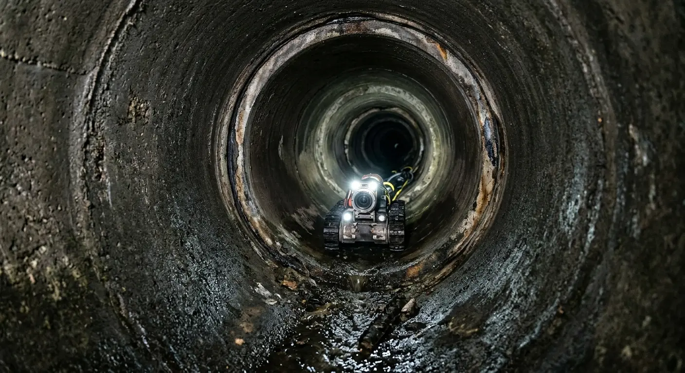Robotic sewer camera inspecting pipe interior for Sewer Line Repair in Fairview